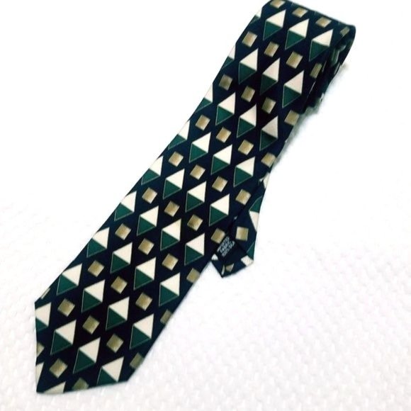 john blair Other - John Blair Green Black Diamond Print Silk Tie